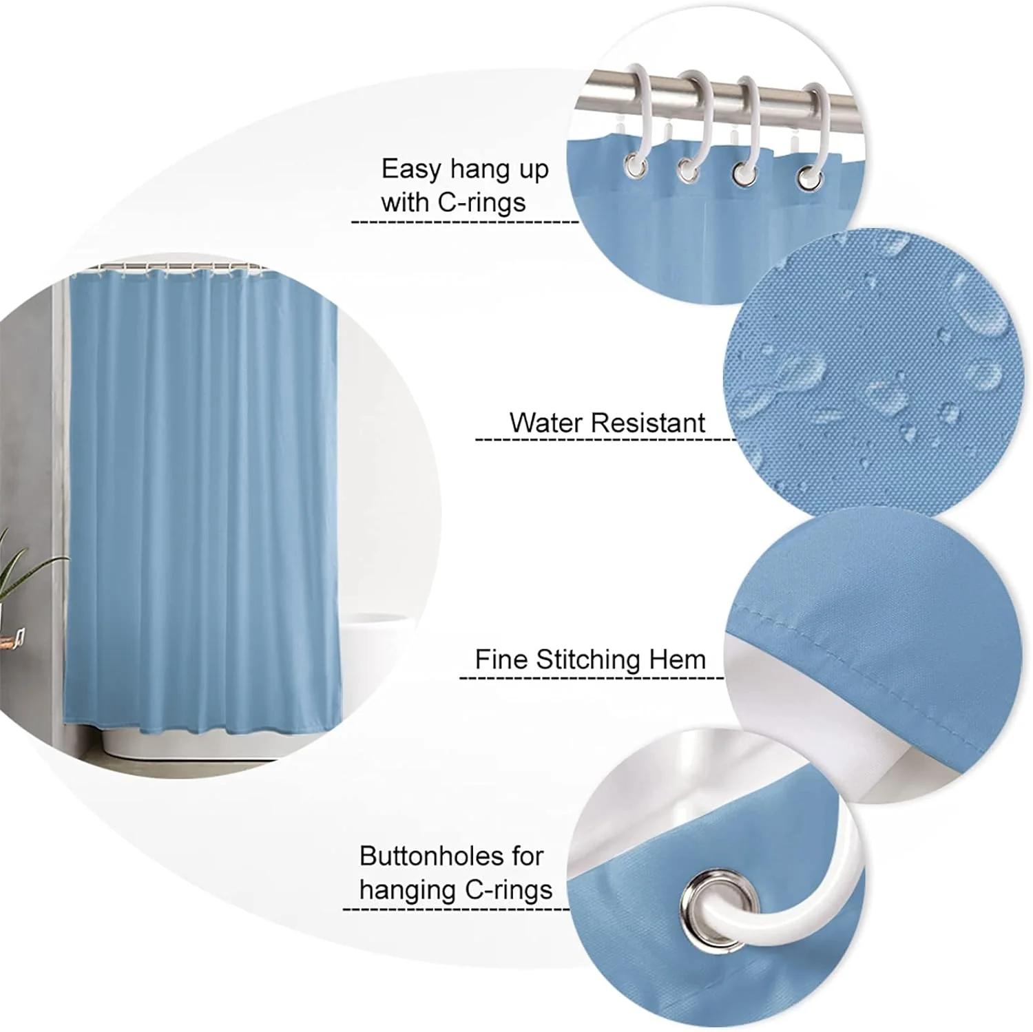 1 PC Waterproof Shower Curtain-Blue - Image 5