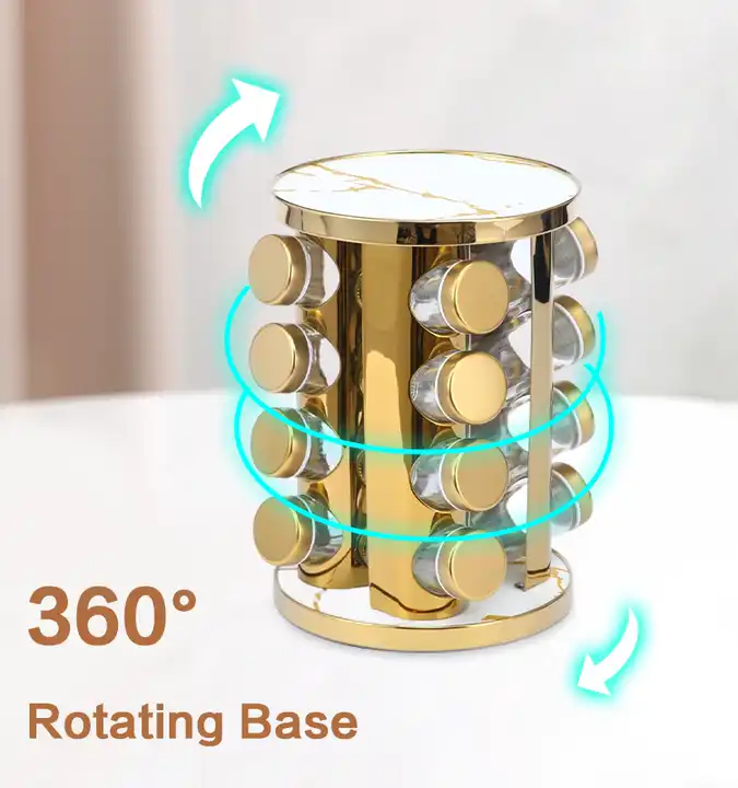 16 PCs Rotatable Spice Jar-(5304) White Marble - Image 7