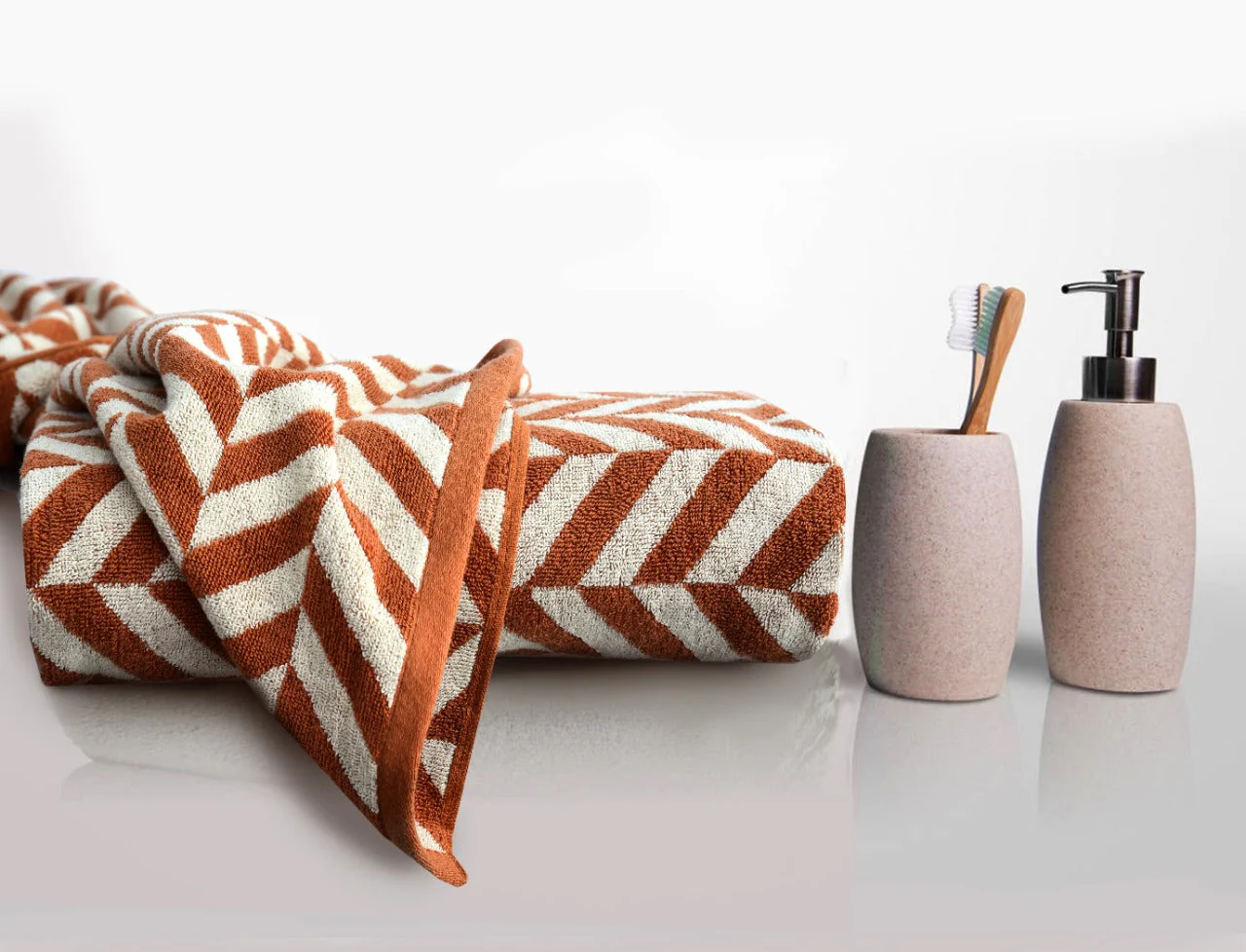 2 PCs Bath Towel Yarn Dyed-14916 Brown Chevrons - Image 3
