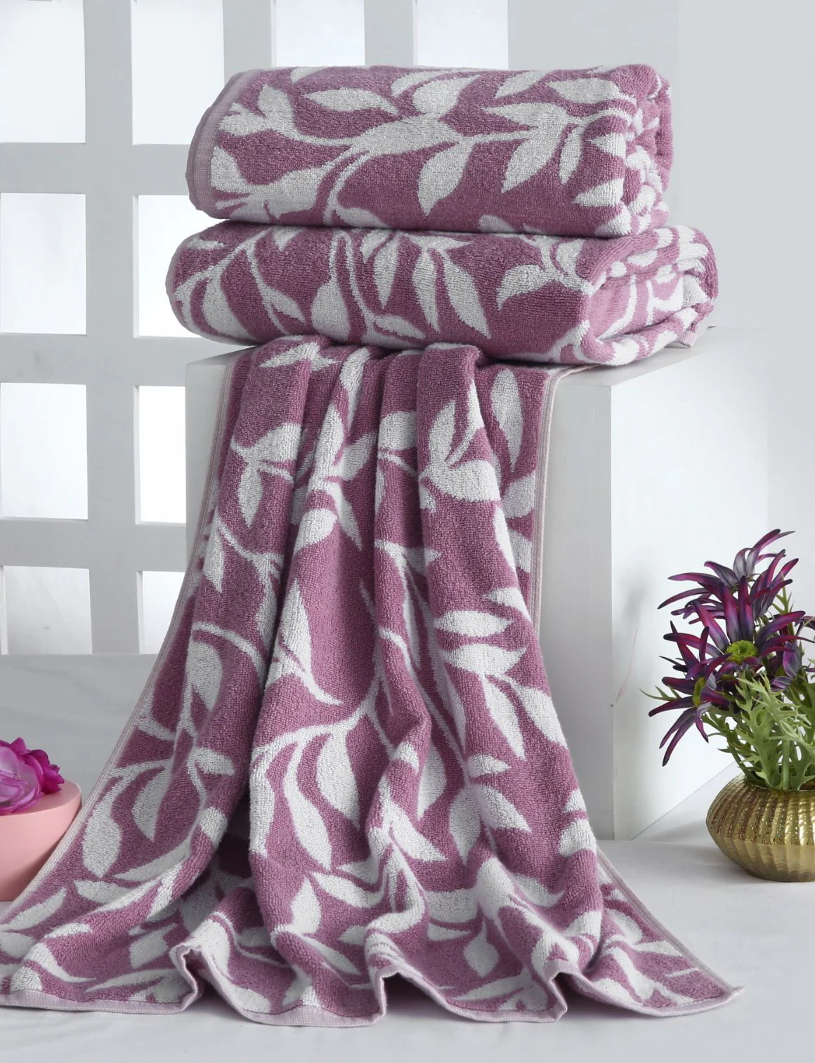 2 Pcs Bath Towels-Pastel Flower(Lilac) - Image 6