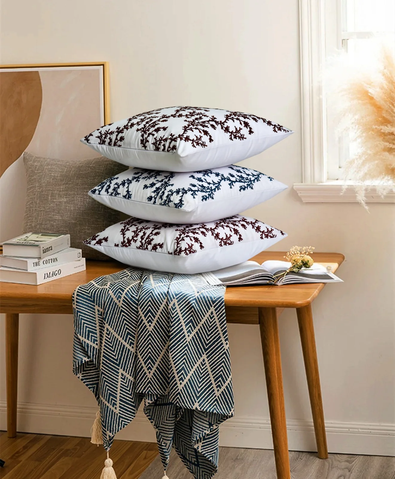 2 PCs Brown Embroidered 5338 Cushions - Image 2