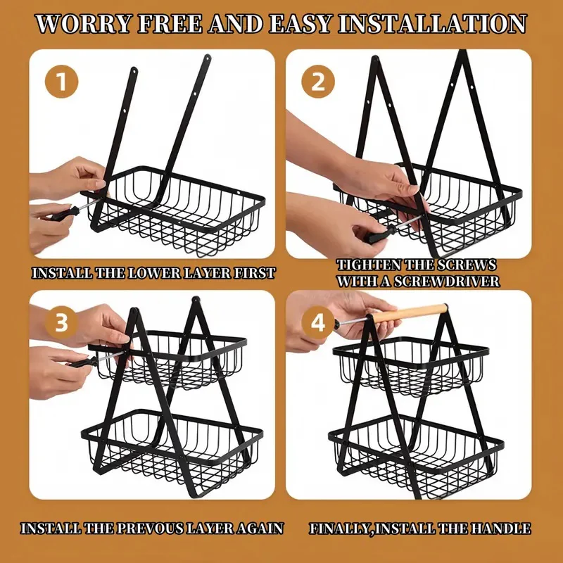 2 Tier Metalic Multi Purpose Storage Basket- Black(5322) - Image 7