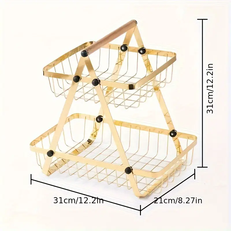 2 Tier Metalic Multi Purpose Storage Basket-5345 Golden - Image 3