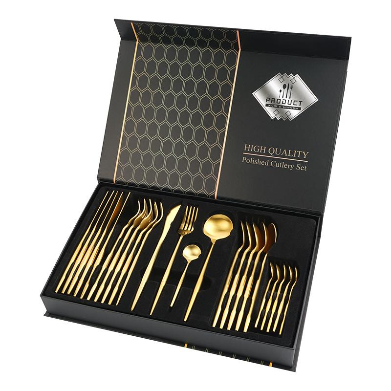 24 Pcs Premium Steel Cutlery Set-Plain Golden(4405) - Image 2