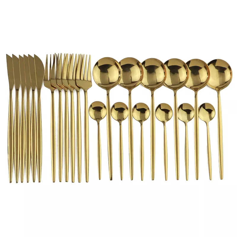 24 Pcs Premium Steel Cutlery Set-Plain Golden(4405) - Image 5