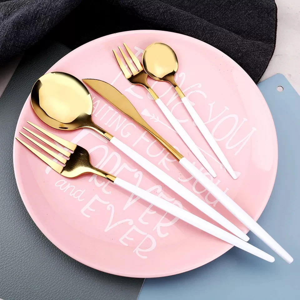White/Golden (4406)-24 PCs Premium Steel Cutlery Set - Image 5