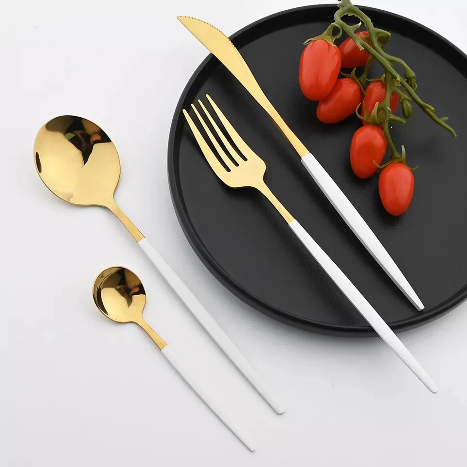 White/Golden (4406)-24 PCs Premium Steel Cutlery Set - Image 8