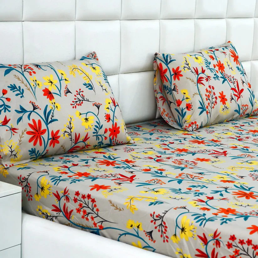 2Pcs Single Bed Sheet-Orange Lilly - Image 2