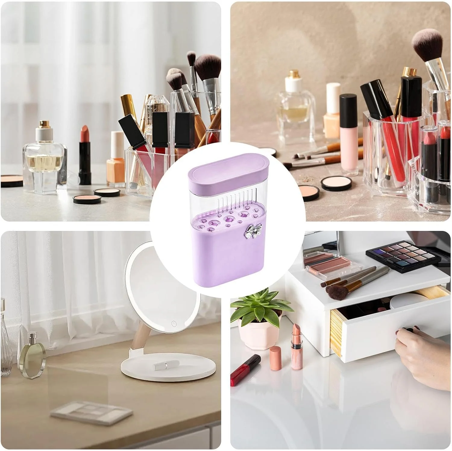 3 in 1 Makeup Brush Cleaning Box-Lilac - Image 4