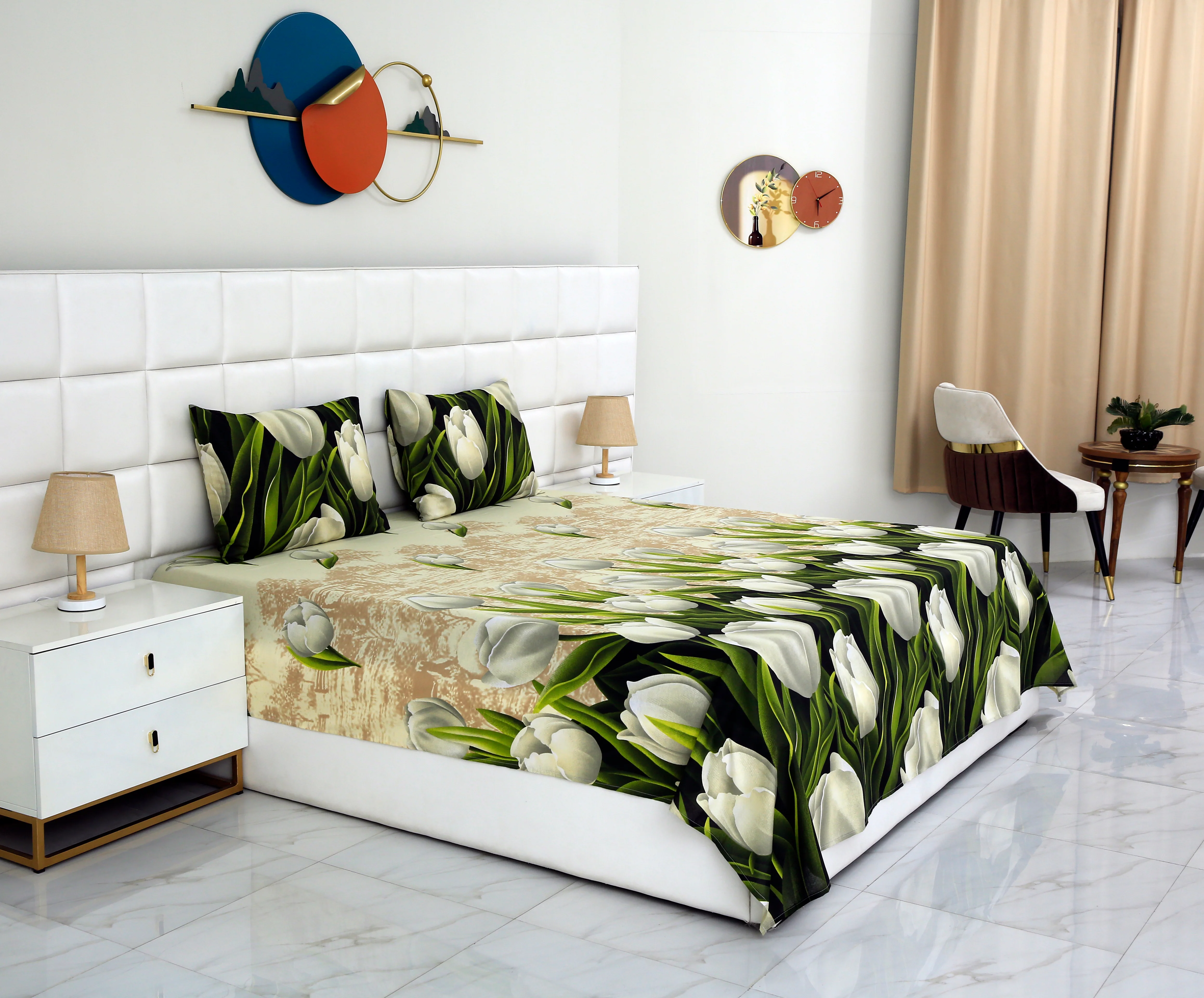 3 PCs Double Bed Sheet-tulip green - Image 2