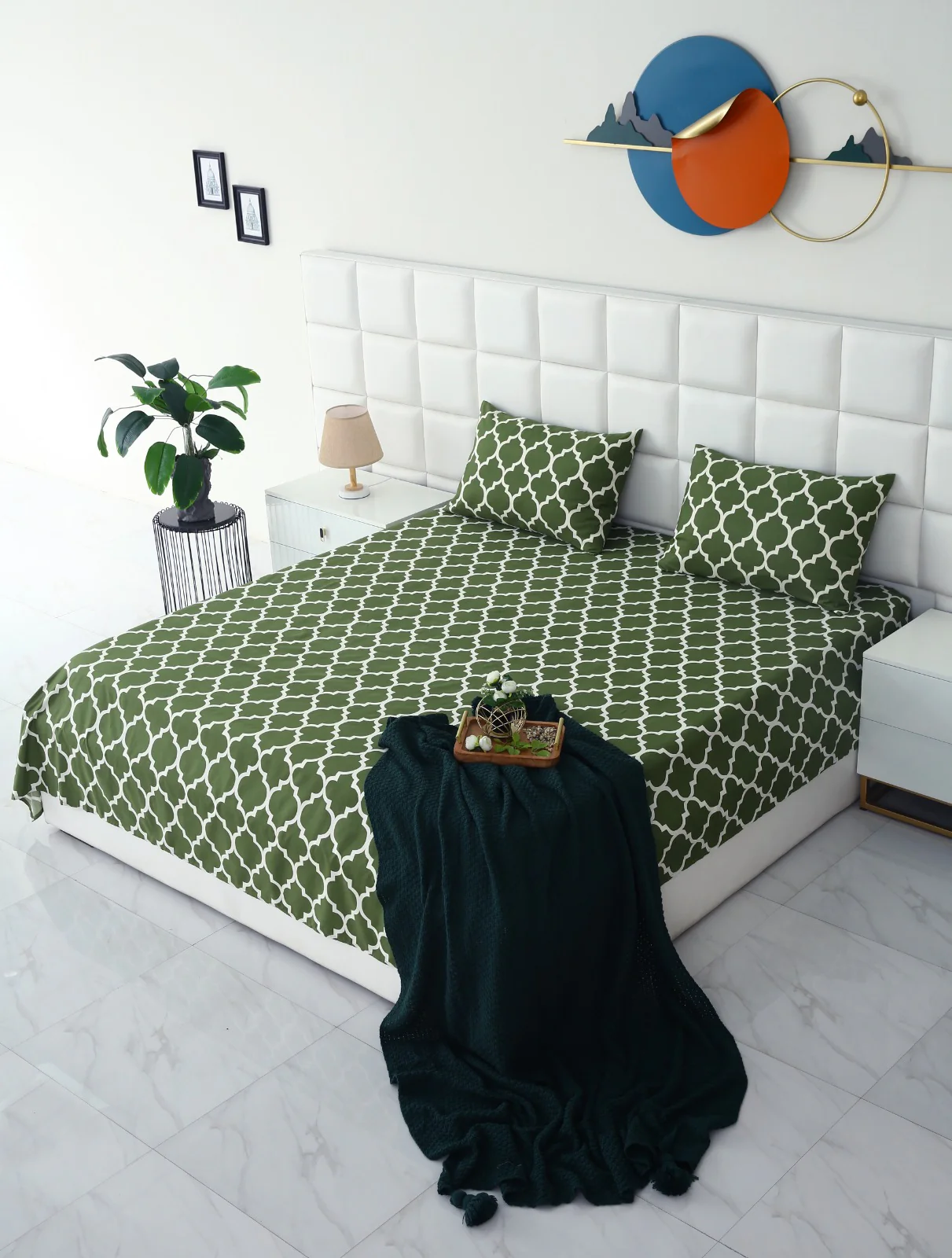 3 PCs Bed Sheet-Olive Geometric - Image 6