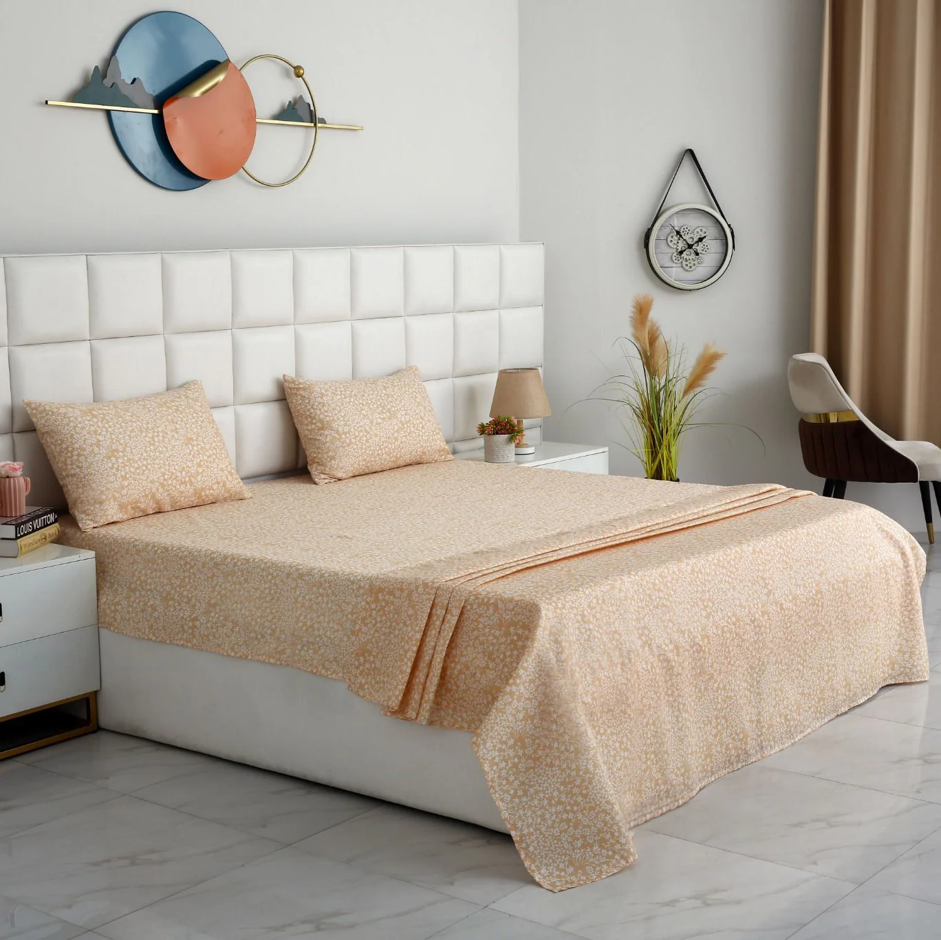 3 PCs Double Bed Sheet-Beige Bloom
