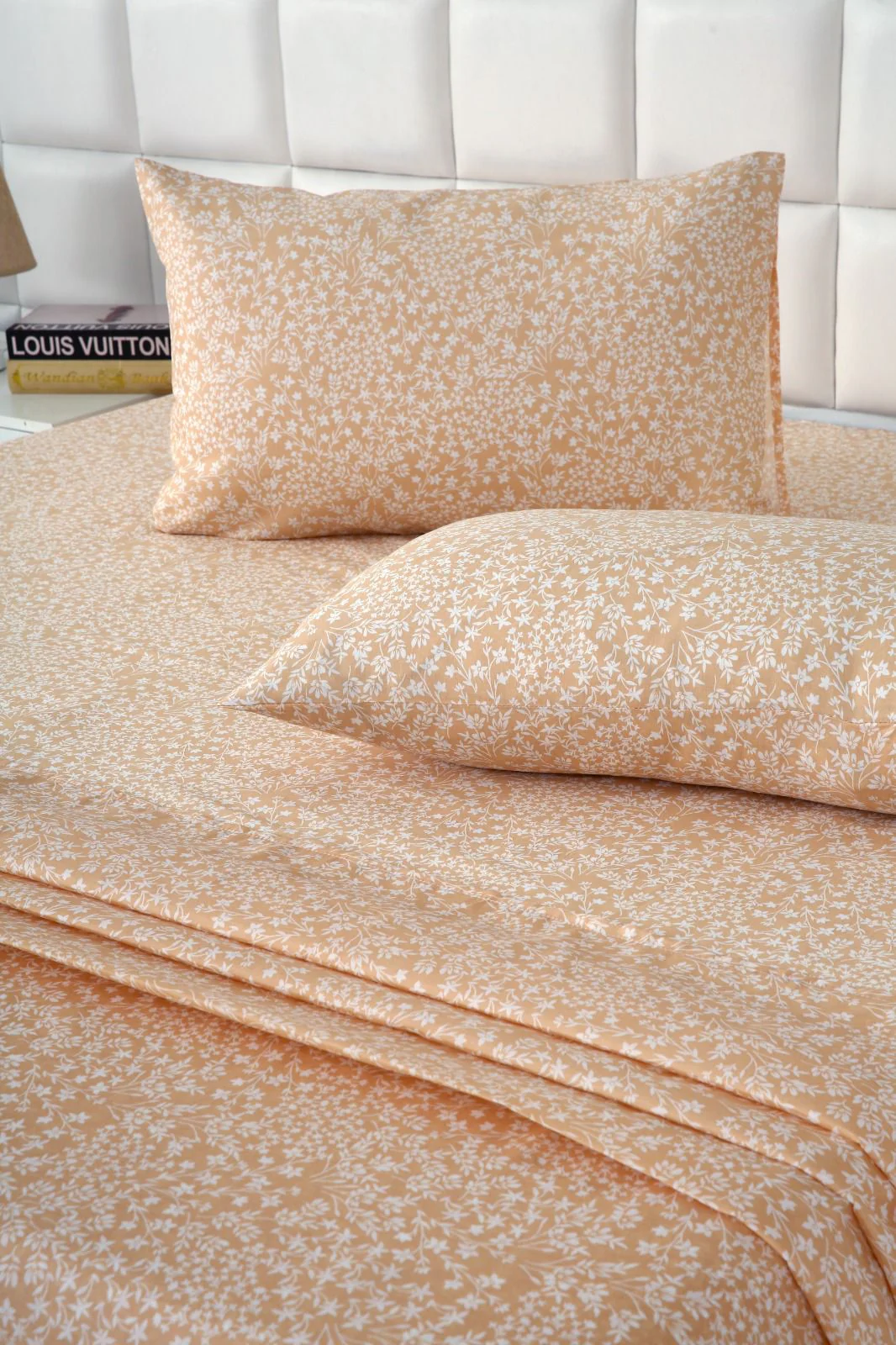 3 PCs Double Bed Sheet-Beige Bloom - Image 6
