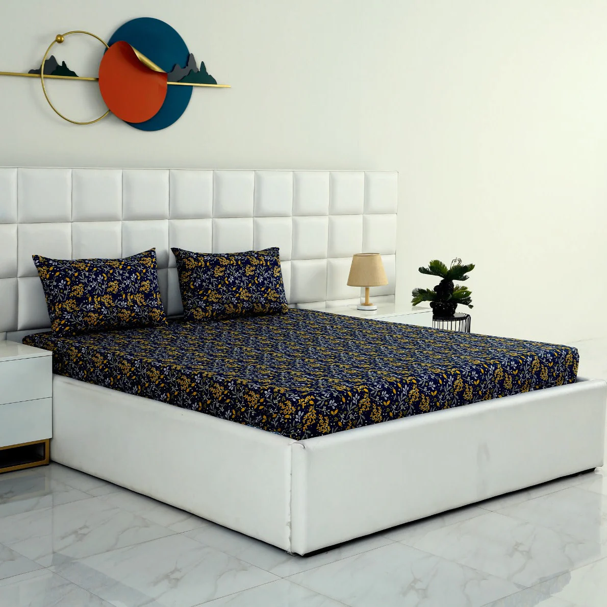 3 PCs Double Bed Sheet-Daffodils