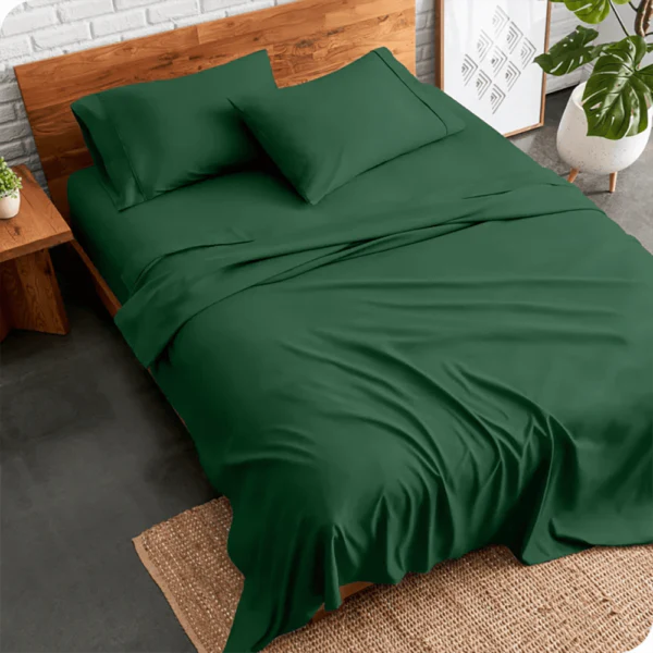3 PCs Double Bed Sheet Dyed-Olive - Image 2