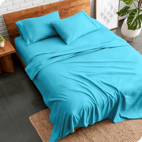 3 PCs Double Bed Sheet Dyed-Turquoise - Image 2