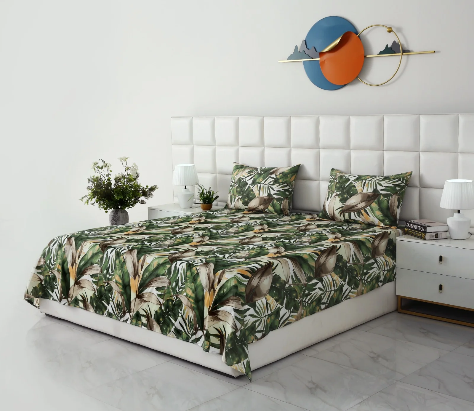 3 PCs Double Bed Sheet-Emerald Feathers - Image 2