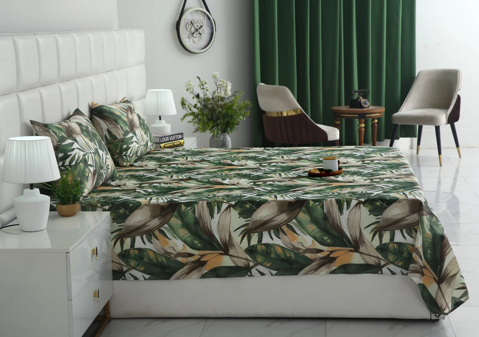 3 PCs Double Bed Sheet-Emerald Feathers - Image 4