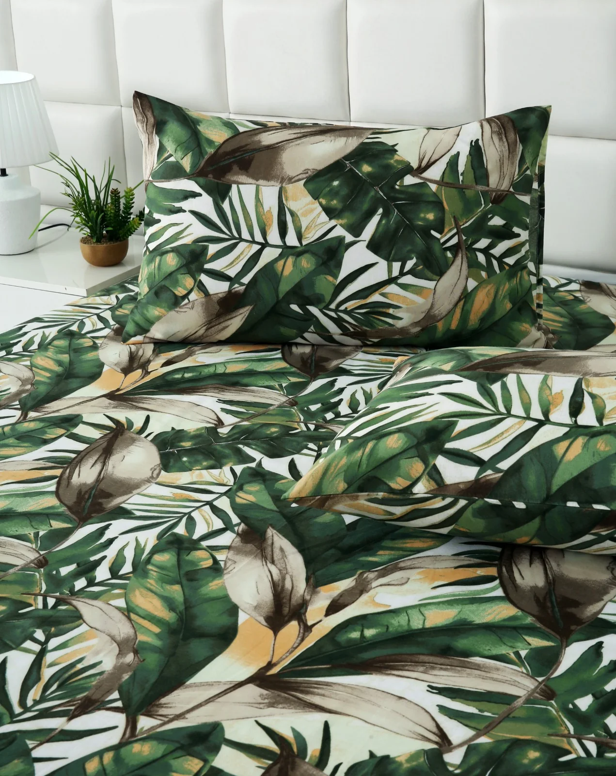 3 PCs Double Bed Sheet-Emerald Feathers - Image 7
