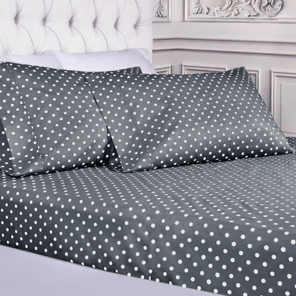 3 PCs Double Bed Sheet-Grey Polka - Image 2