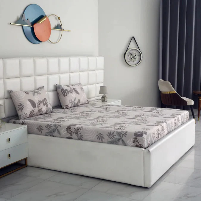 3 PCs Double Bed Sheet-Leaf Style