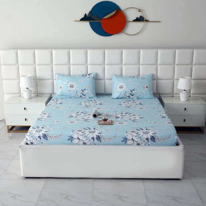 3 PCs Double Bed Sheet-Pale Bloom - Image 3