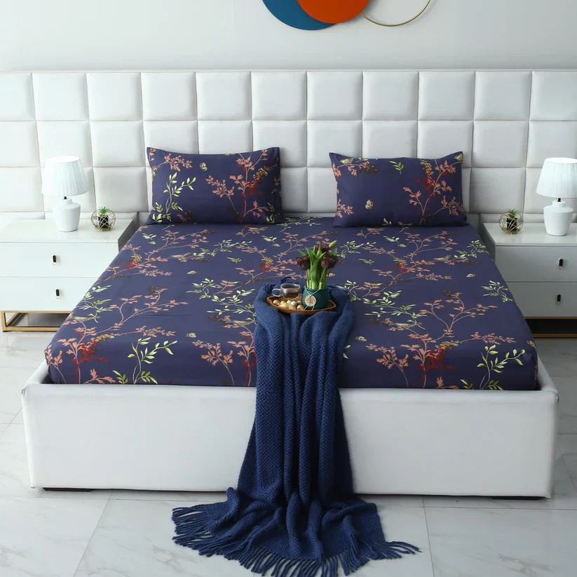 3 PCs Double Bed Sheet-Retro Leaf - Image 3
