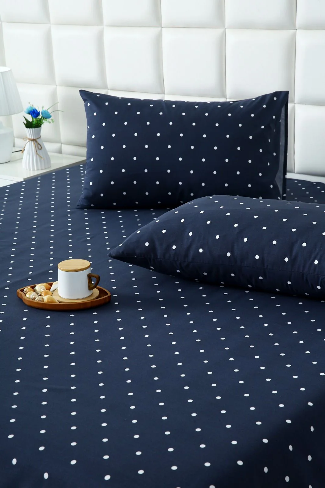 3 PCs Double Bed Sheet With Same Packing-Blue Polka - Image 5