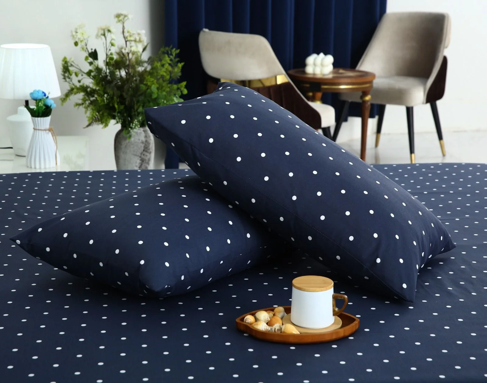 3 PCs Double Bed Sheet With Same Packing-Blue Polka - Image 6