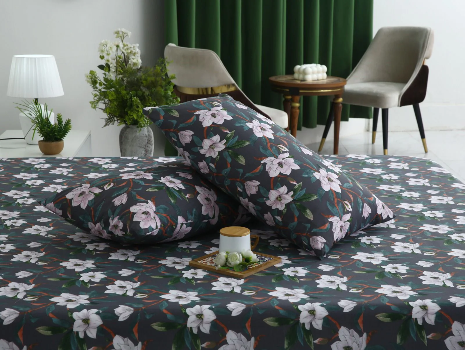 3 PCs Double Bed Sheet With Same Packing-White Blossom - Image 6