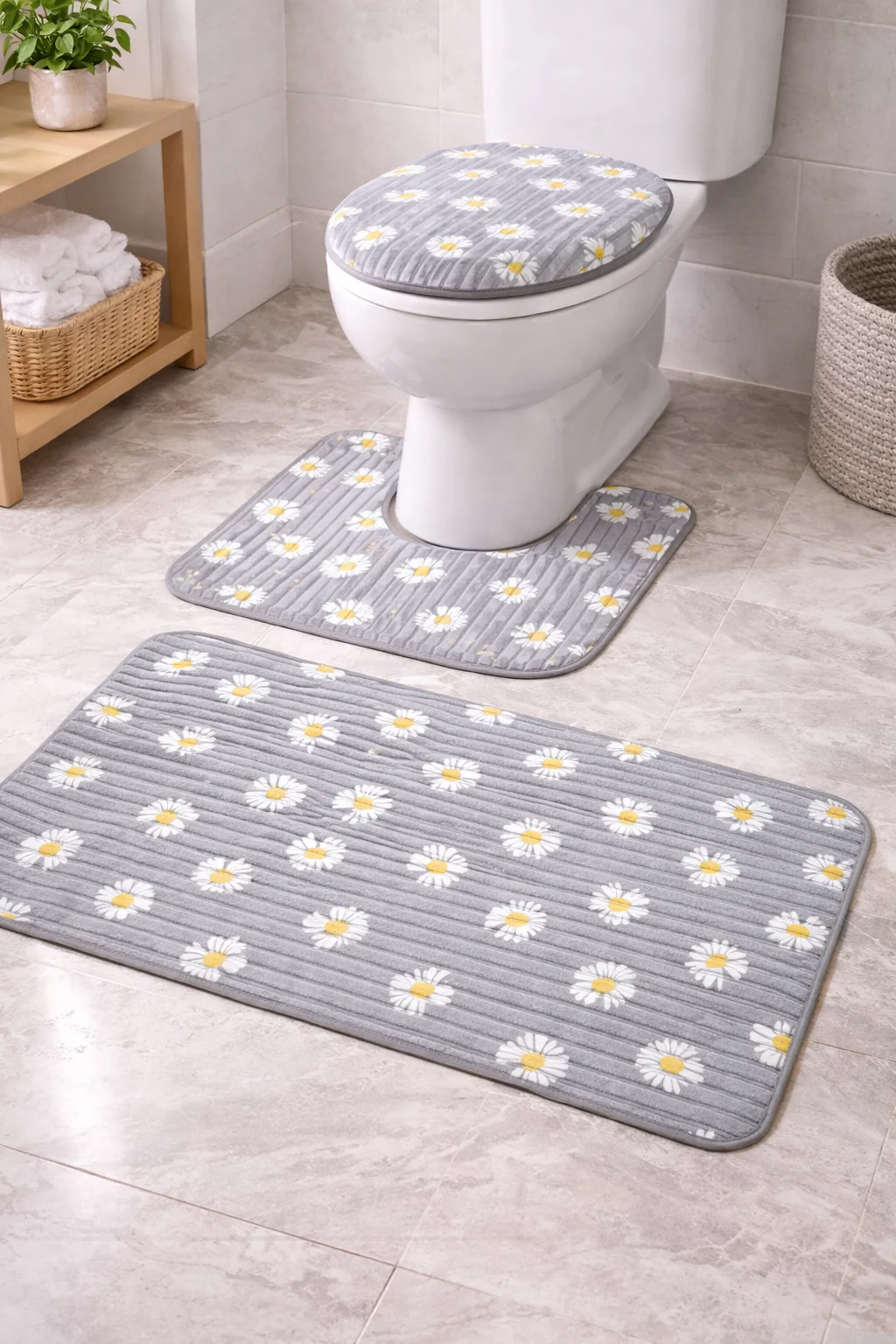 3 PCs Non Skid Suction Mat-White Jazmin