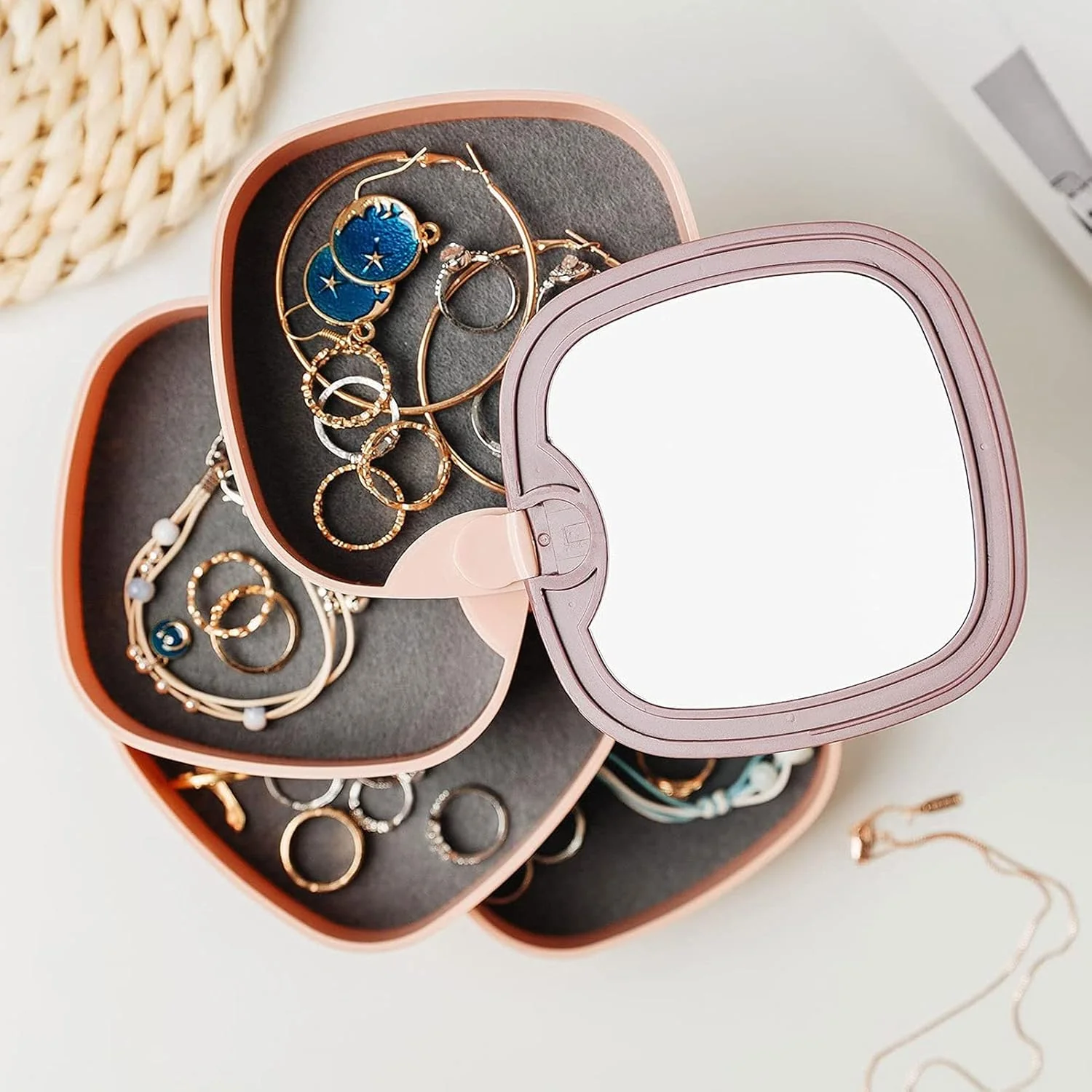 360° Rotatable Jewelry Organizer With Mirror-SA2408-190 - Image 4