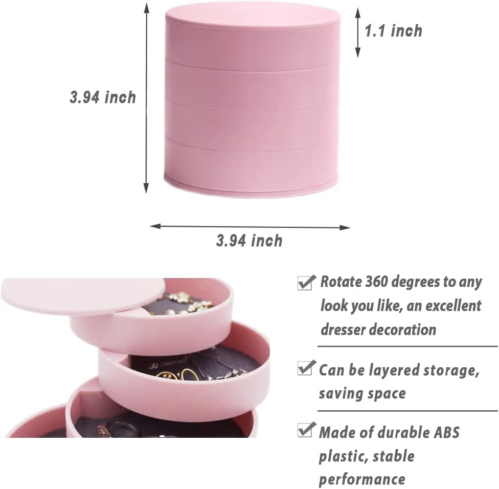 360° Rotatable Jewelry Organizer With Mirror-SA2408-191(Pink) - Image 6
