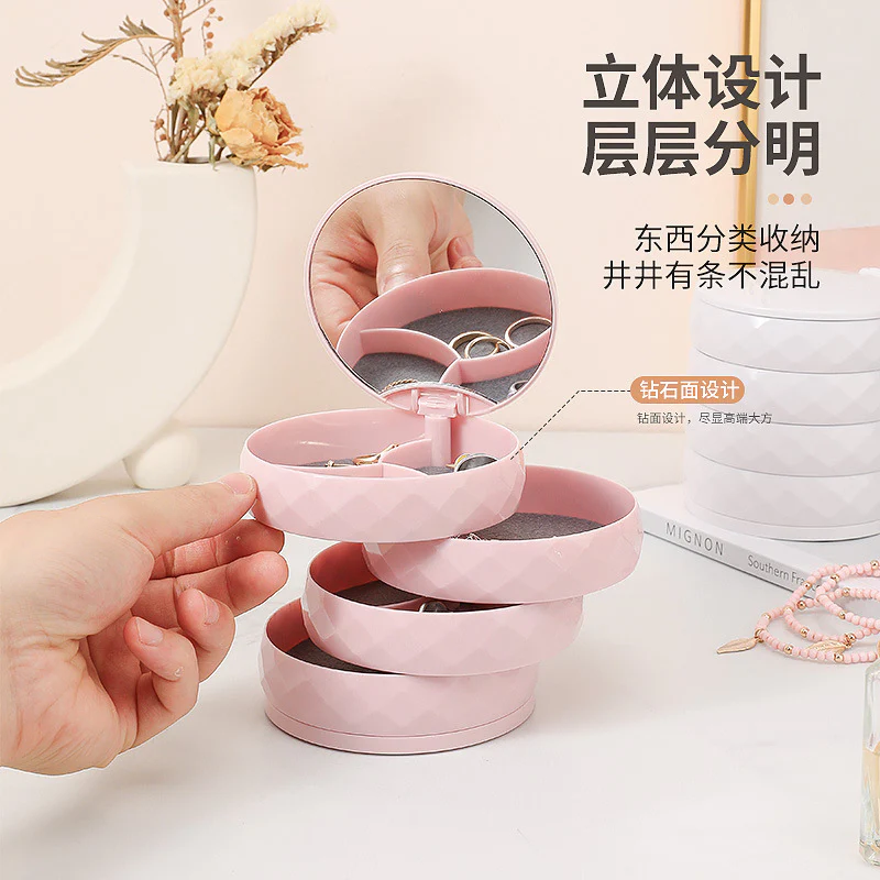 360° Rotatable Jewelry Organizer With Mirror-SA2411-51(Pink) - Image 5