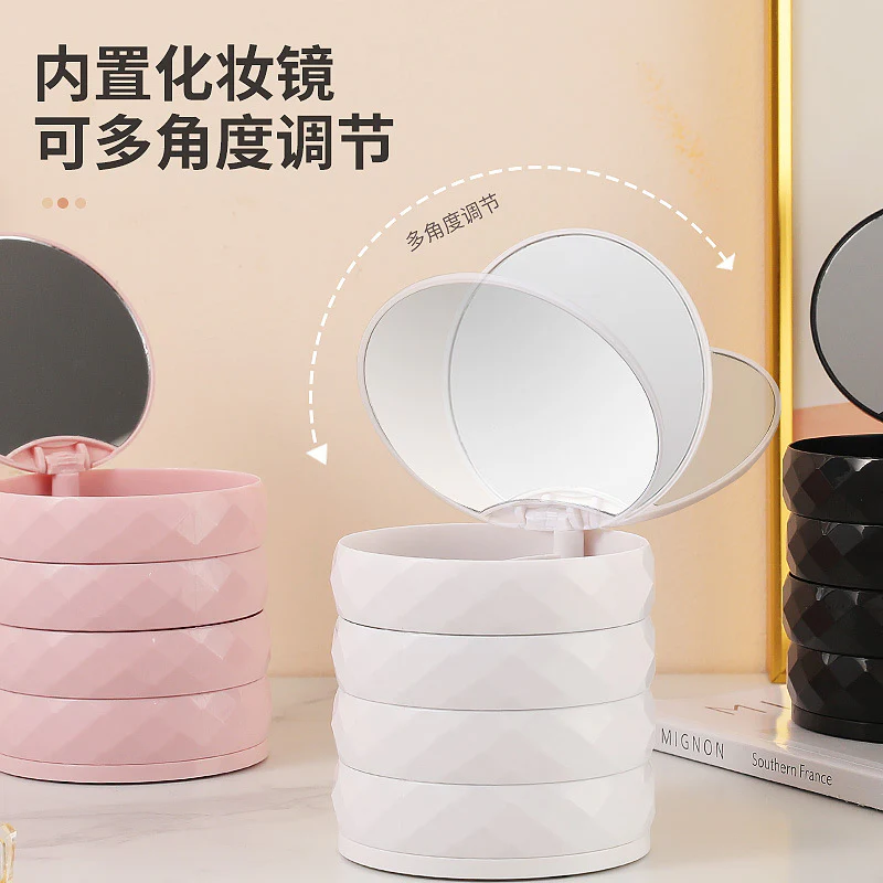 360° Rotatable Jewelry Organizer With Mirror-SA2411-53 (White) - Image 9