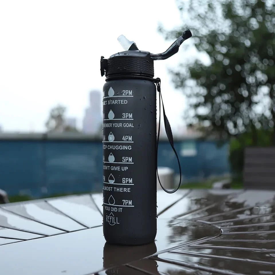 3PCS Water Bottle with Two Straws-5575Black Matte - Image 4
