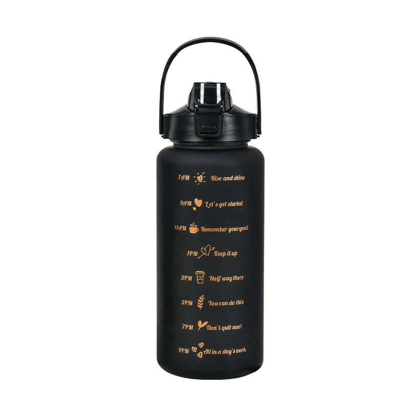 3PCS Water Bottle with Two Straws-5575Black Matte - Image 9