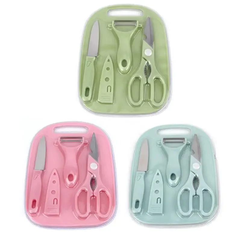 4 PCs Cutting Board With Knife Set(5716)-Blue - Image 11