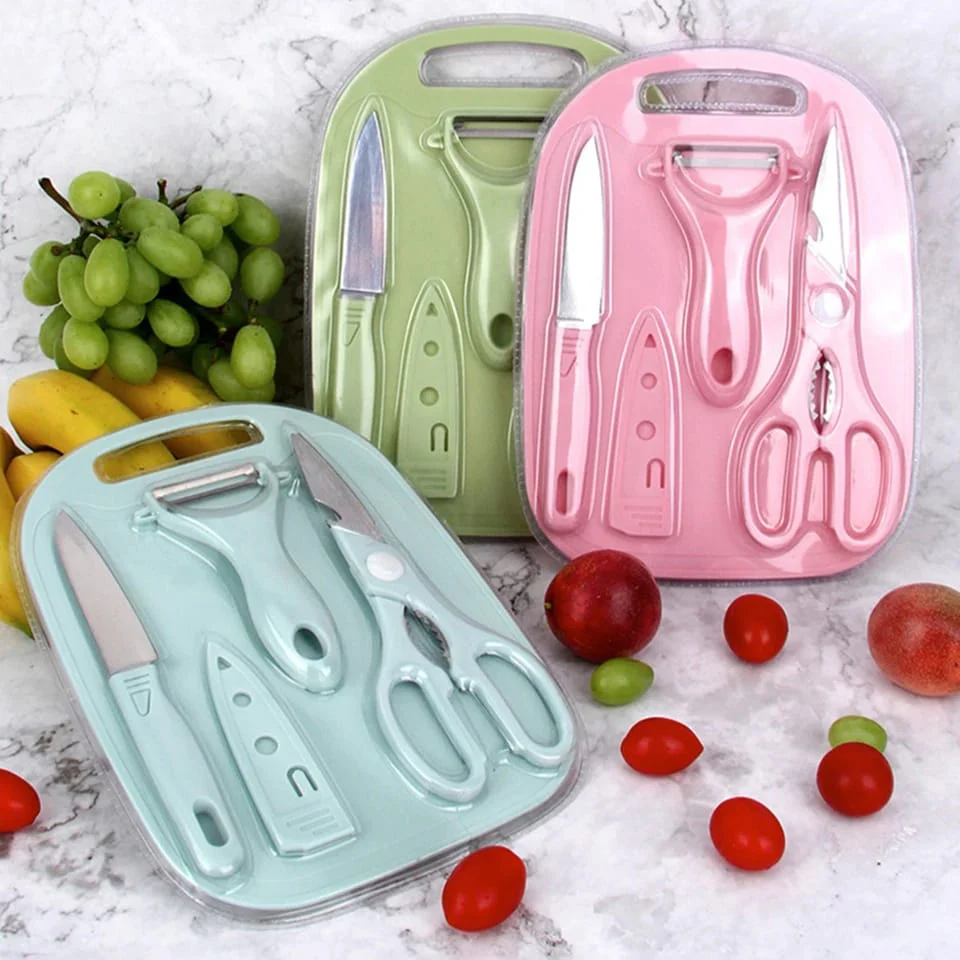 4 PCs Cutting Board With Knife Set(5717)-Green - Image 5