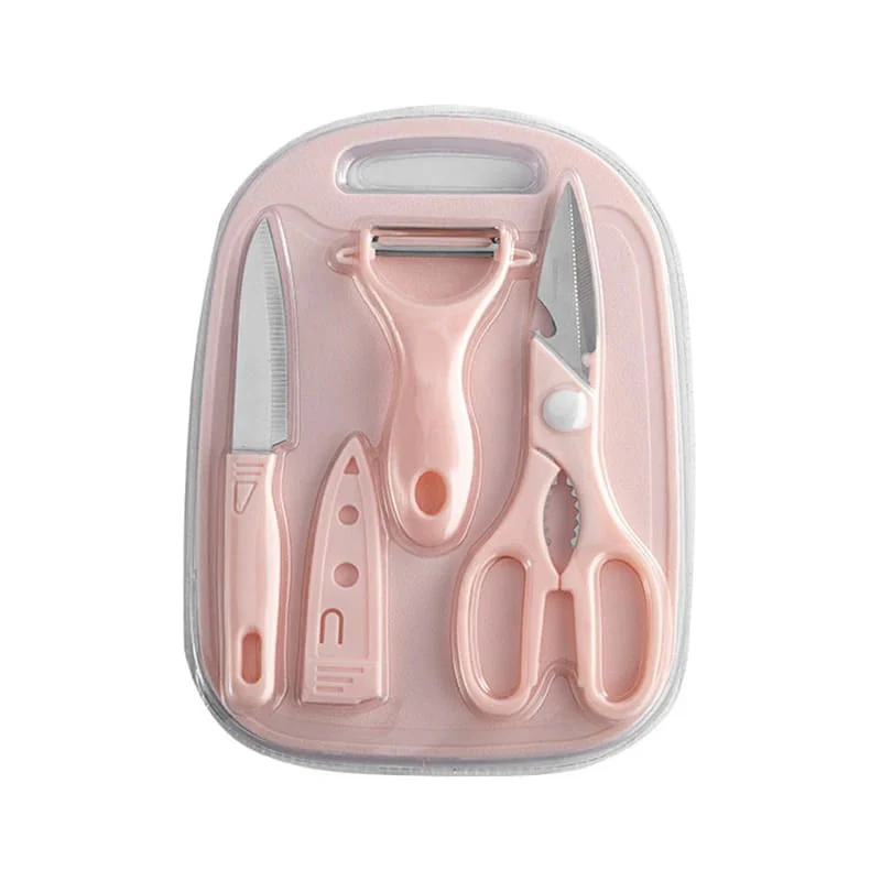 4 PCs Cutting Board With Knife Set(5299)-Pink - Image 13