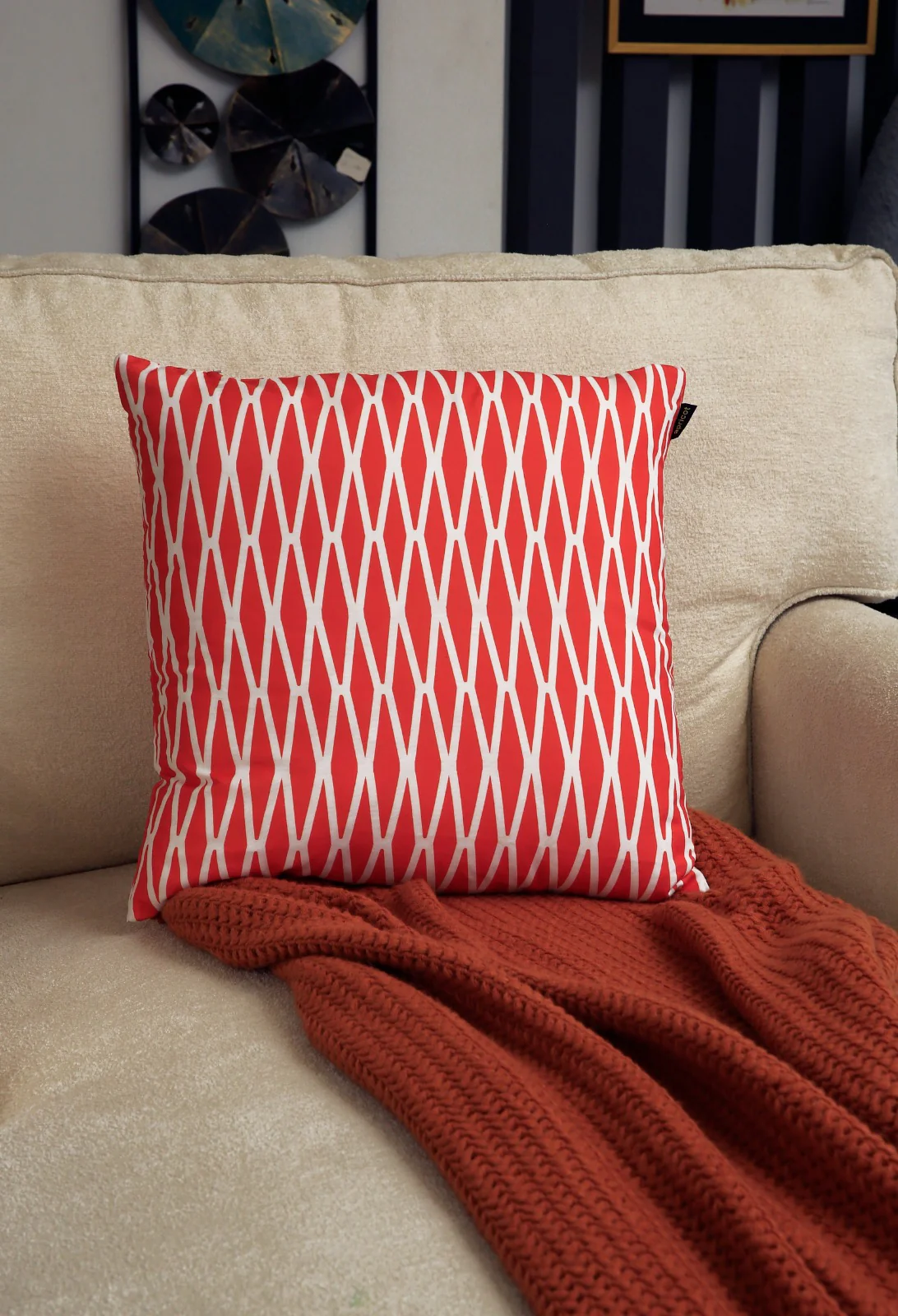 4 PCs Digital Printed Cotton Cushions-Orange Geometric - Image 5