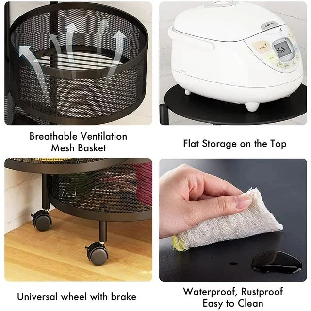 4 Tier 360 Degree Rotating Storage Rack-(5288)Round Black - Image 5