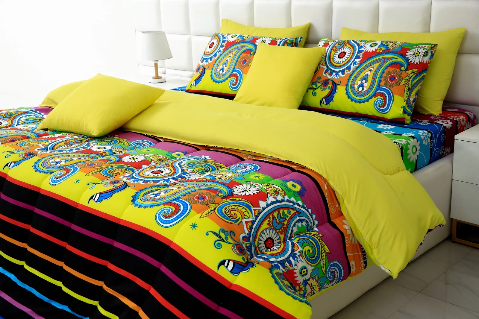 5 PCs Single Comforter Set-Multi Flower (Yellow Reverse) - Image 10