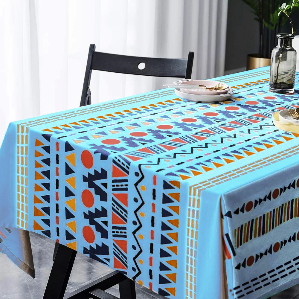 6 & 8 Seater Digital Printed Table Cover-Blue Geometric - Image 3