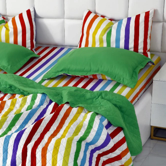 6 PCs Bed Spread Set-Multi Stripe(Parrot) - Image 7