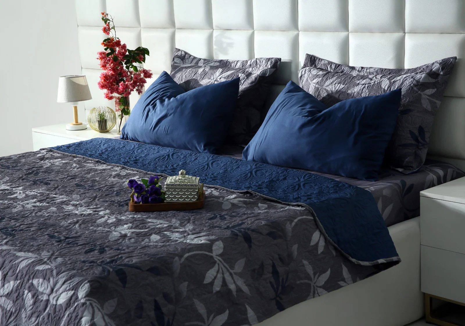 6 PCs Luxury Bed Spread Set-Grey Leaf - Image 10
