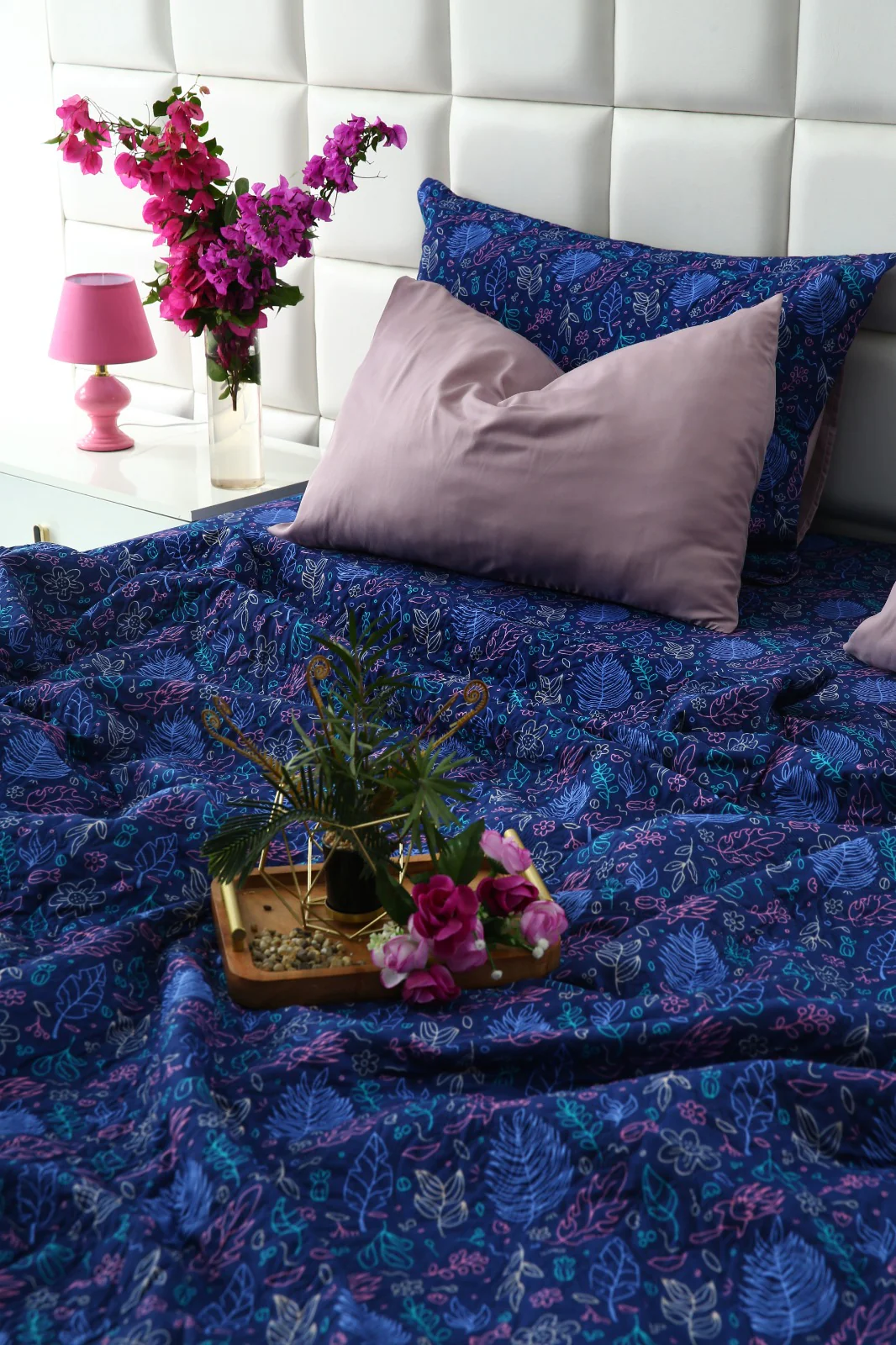 6 PCs Printed Bed Spread Set-Blue Lilly - Image 4