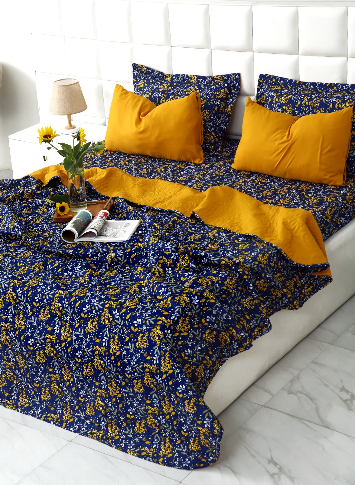 6 PCs Printed Bed Spread Set-Daffodil - Image 15