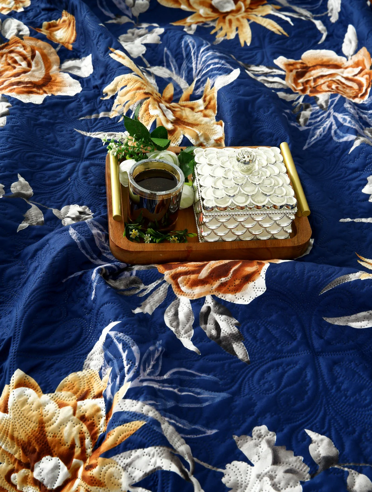 6 PCs Printed Bed Spread Set-Ethnic Flowers - Image 17