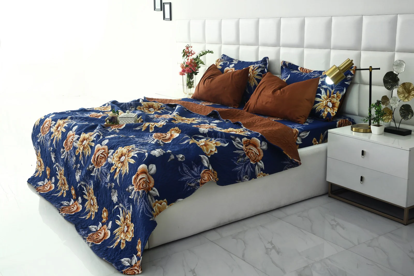 6 PCs Printed Bed Spread Set-Ethnic Flowers - Image 3